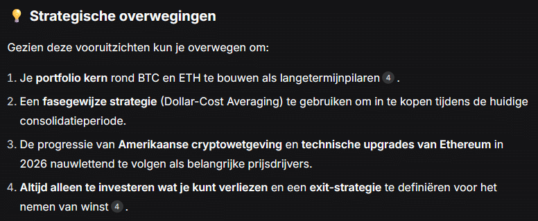 Strategische overwegingen voor Bitcoin en Ethereum in 2026 - Bron: DeepSeek AI