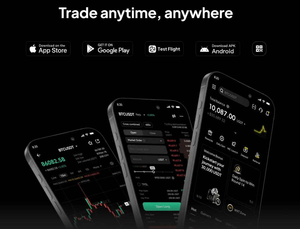 Trade anytime, anywhere met de app van crypto exchange WEEX