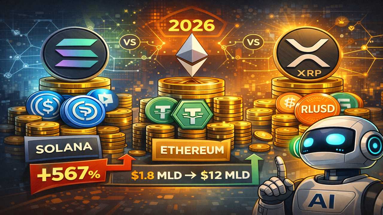 Solana, Ethereum en XRP strijden om de stablecoin markt in 2026
