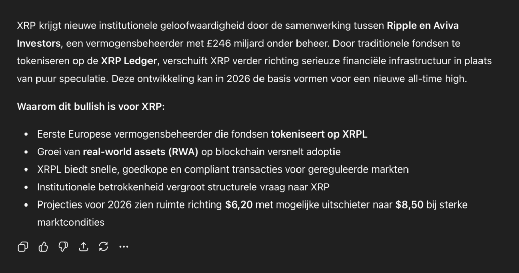 ChatGPT crypto verwachting voor XRP in 2026