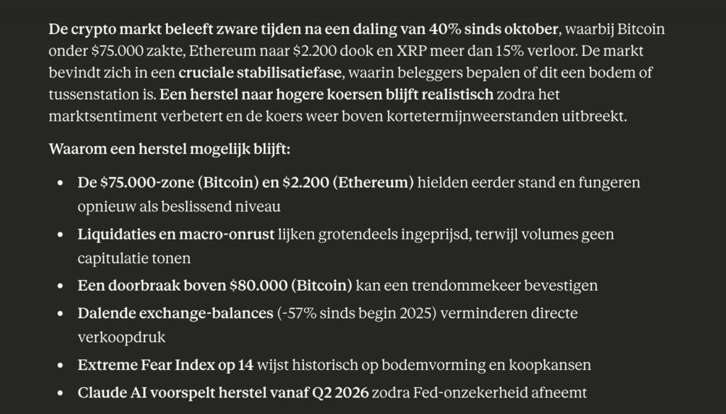 Claude AI voorspelt crypto