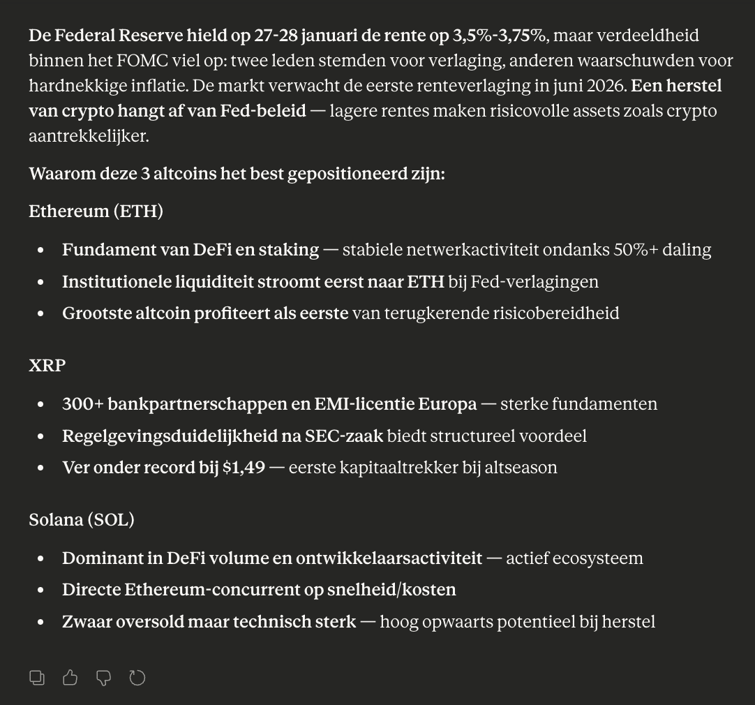 Claude AI onthult welke altcoins exploderen na Fed renteschok