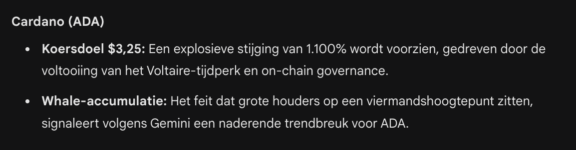 Cardano koers verwachting Gemini AI. Bron: Gemini.