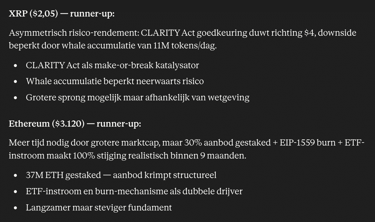 XRP en Ethereum verwachting van Claude AI. Bron: Claude.
