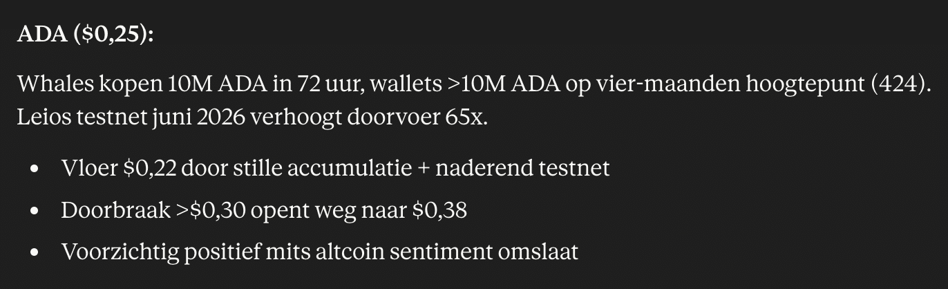 Cardano koers verwachting volgens Claude AI. Bron: Claude.