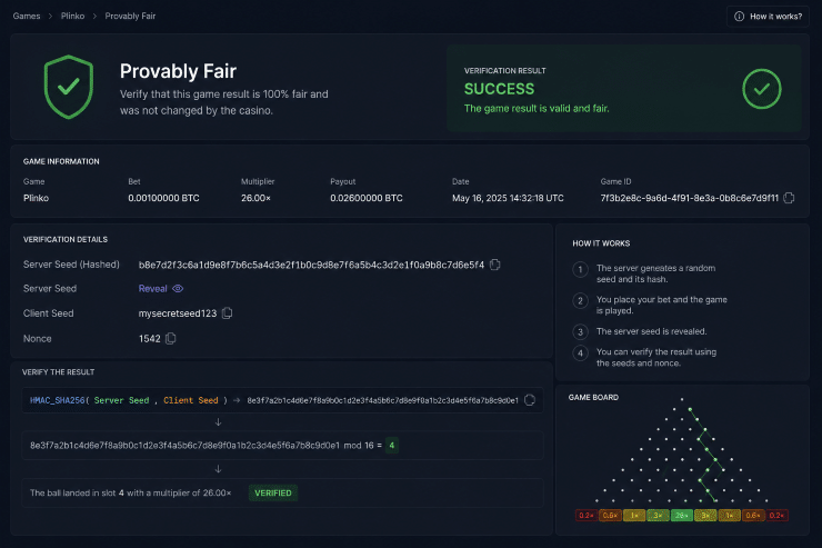 online crypto casino Provably Fair verifier