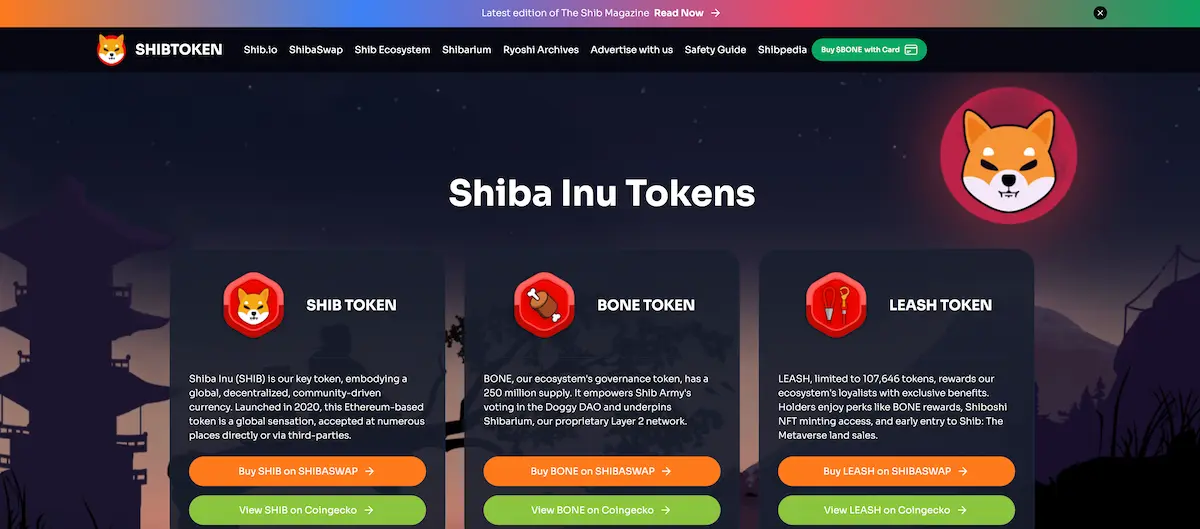 Shib token website