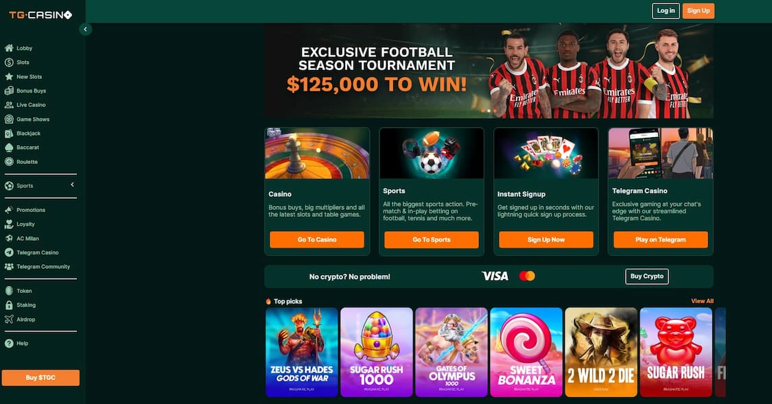 tg krypto casino byr på egen $TGC token for raske uttak 