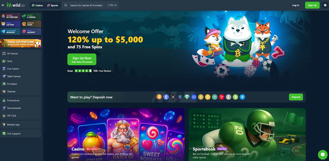wild.io gir deg 260 % crypto bonus på dine 3 første innskudd