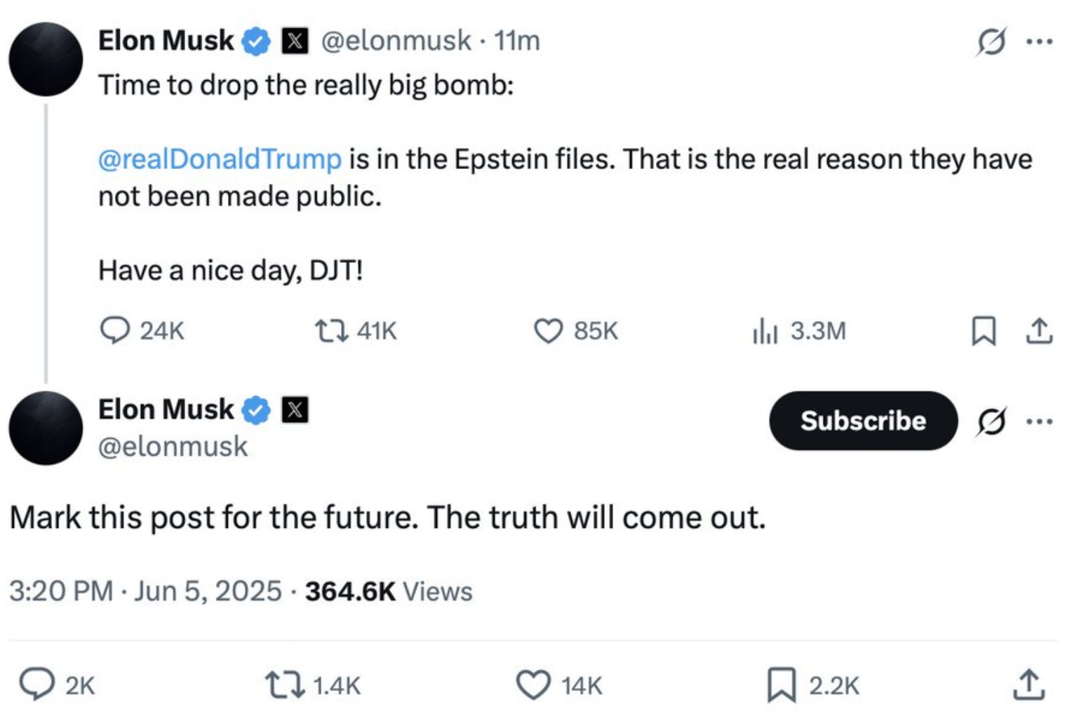 Musk fyrer løs mot Trump i X-melding.