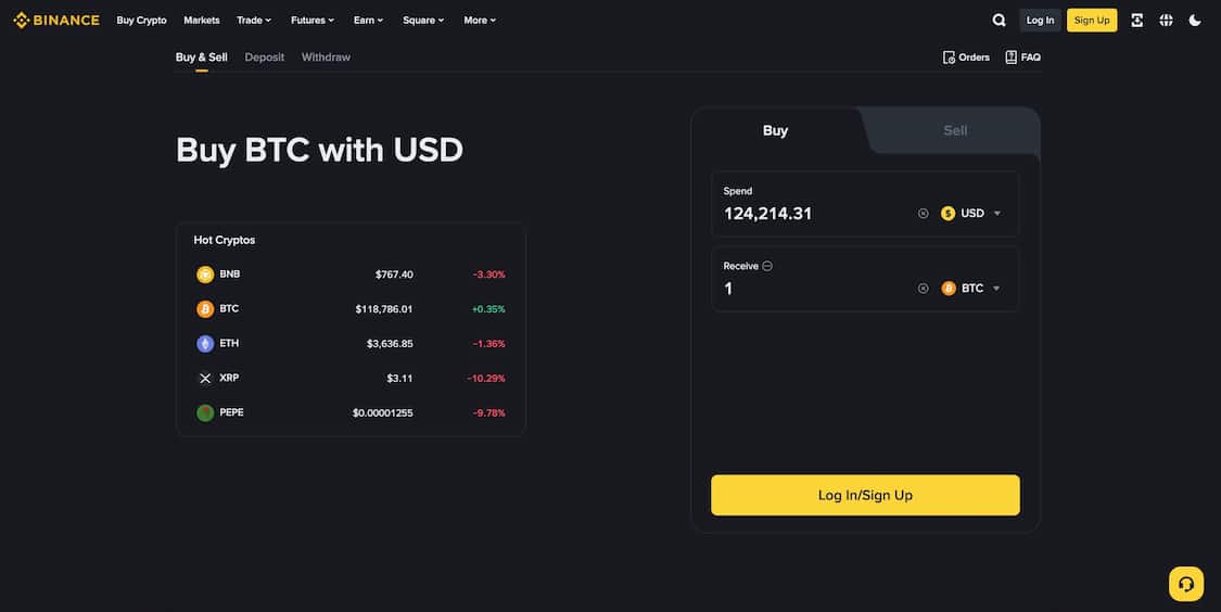 utvalg av krypto på binance