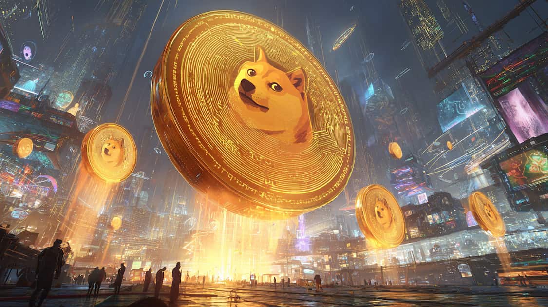 dogecoin mynt som svever i luften