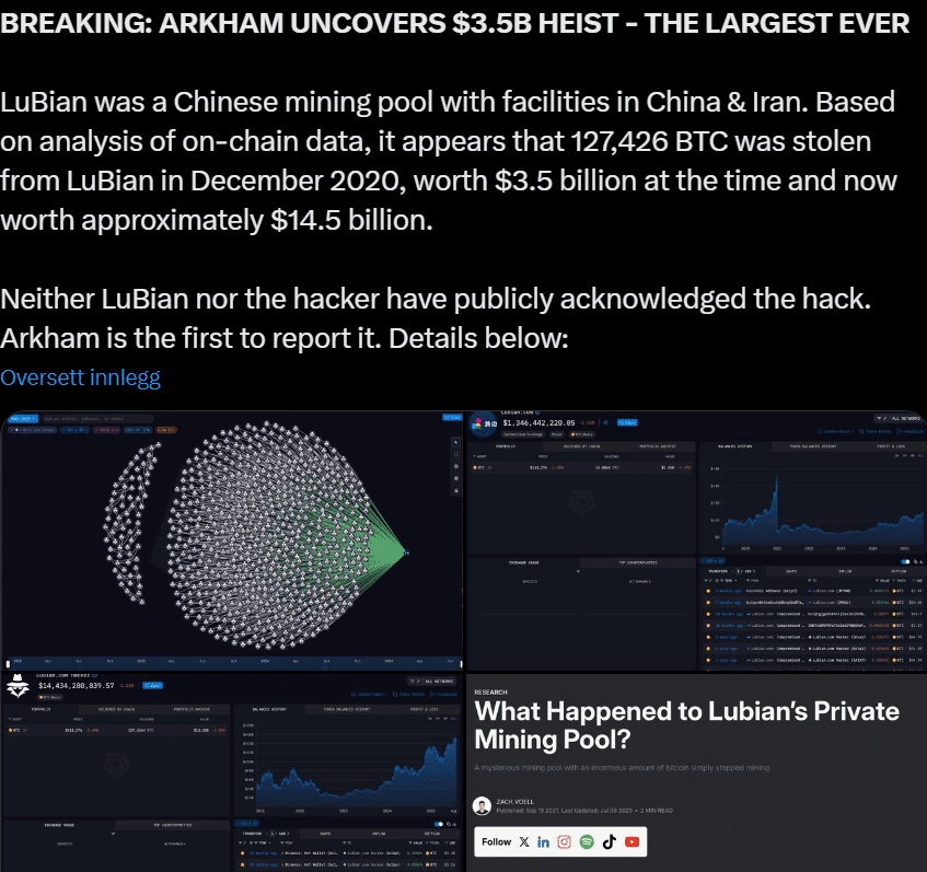 Arkham avslører kryptomarkedets største hack i historien