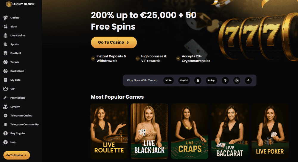 Главная страница крипто казино Lucky Block