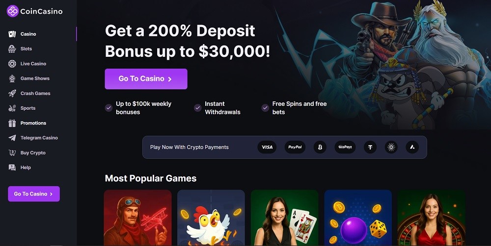 Главная страница казино без KYC CoinCasino