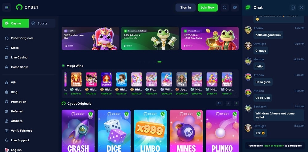 Главная страница казино без KYC Cybet
