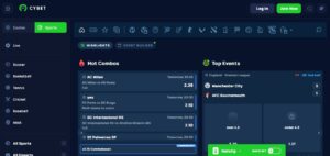 Главная страница крипто букмекера Cybet
