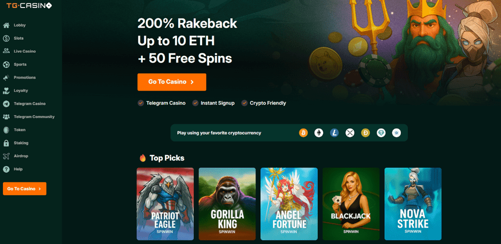 Главная страница онлайн казино TG.Casino