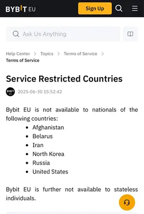 скриншот переписки со службой поддержки Bybit eu