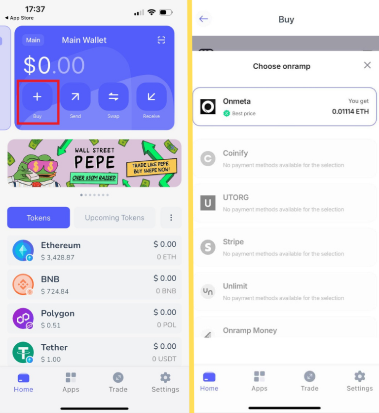 Best Wallet ile $BNB, $ETH, $USDT veya $SOL satın alın
