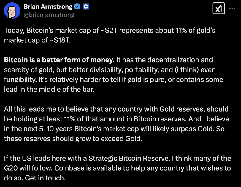 Brian Armstrong'un X Profili