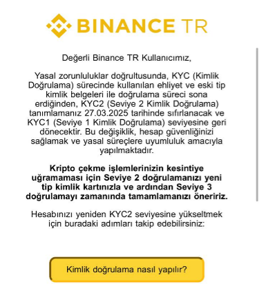 BİNANCE TR E POSTA GÖNDERİSİ