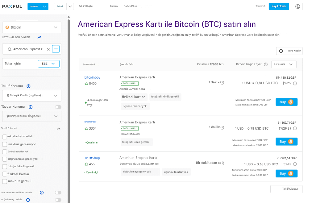 Amerikan express card ile kripto nasıl alınır