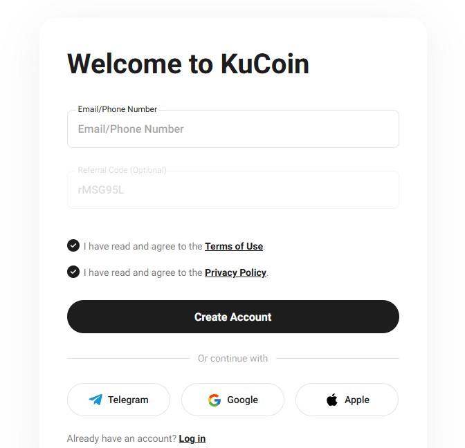 KuCoin Kayıt