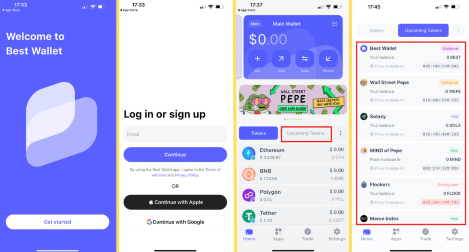 Best Wallet Yaklaşan Tokenler Özelliği