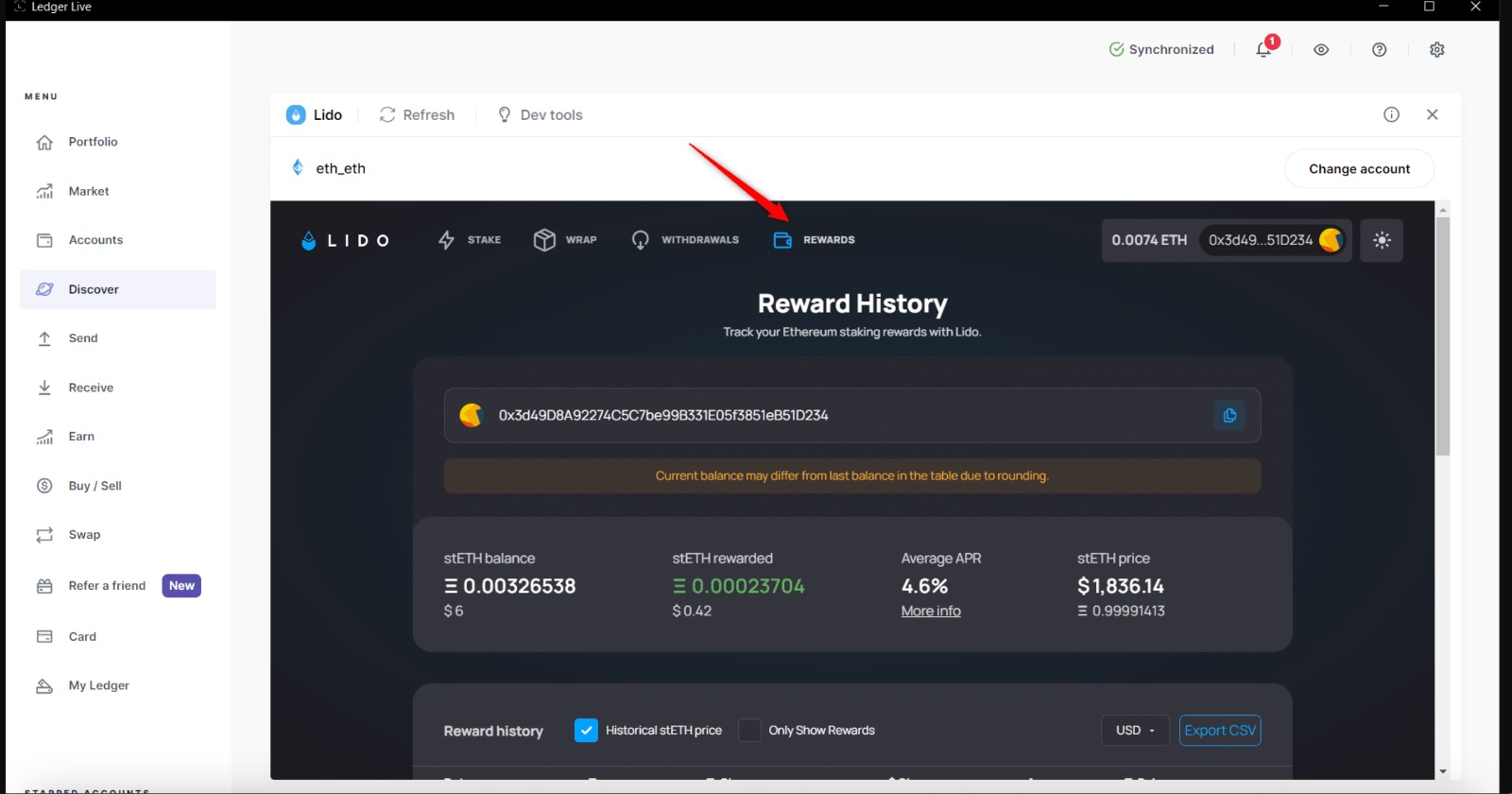 Ledger Live ile Ödül takibi