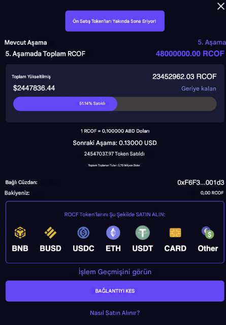 rco finance geleceği- cüzdan bağlama