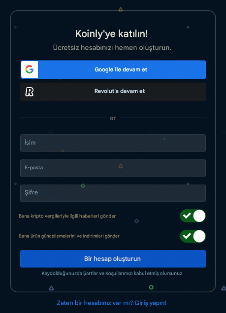 koinly hesap oluşturma