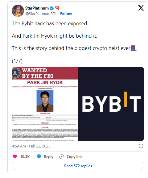 Bybit Hack Olayı x gönderisi