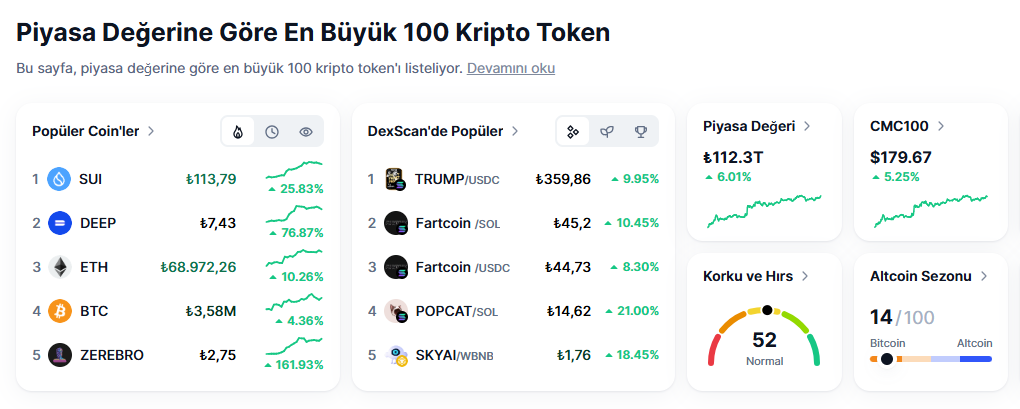 Piyasadaki En Büyük 100 Token