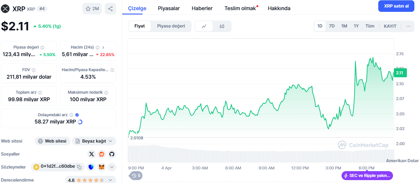 xrp günlük işlem grafiği