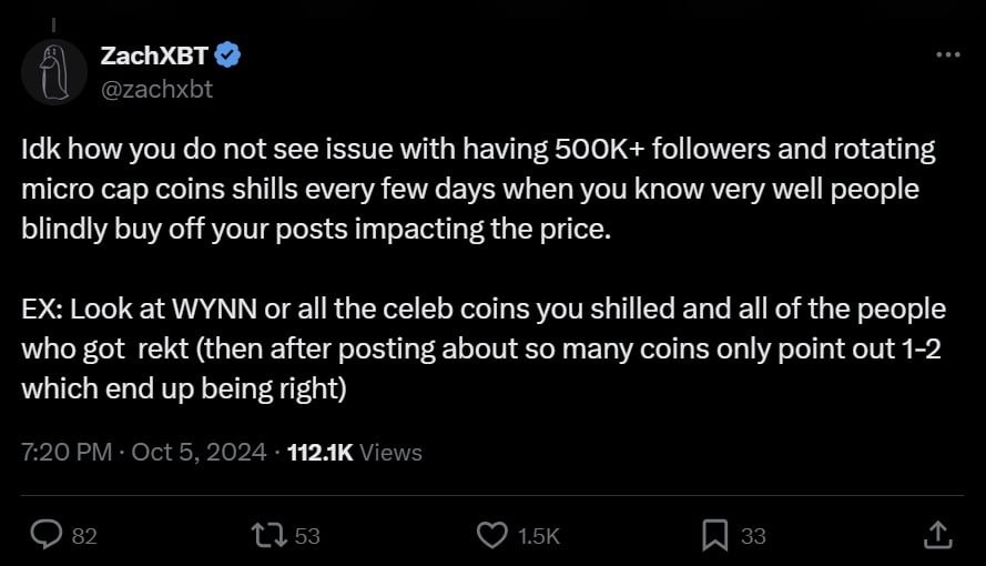 ZachXBT, Ansem'i mikro piyasa değerine sahip coinleri tanıtmakla suçluyor.
