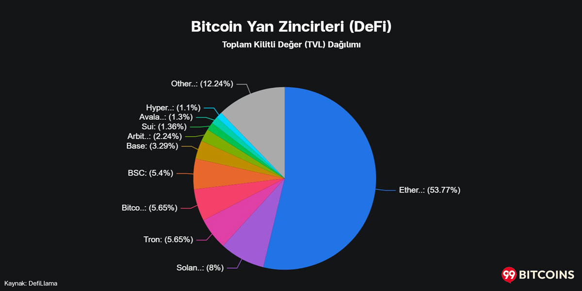 Bitcoin DeFi Yan Zincirleri - Toplam Kilitli Değer (TVL) Dağılımı