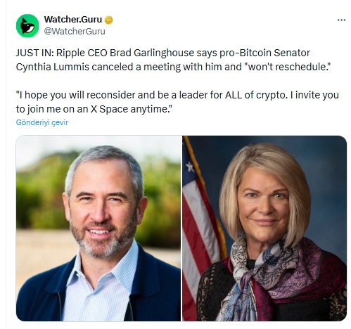 Ripple CEO’sundan Sert Çıkış: Senatör Lummis’e Güvenmiyor!