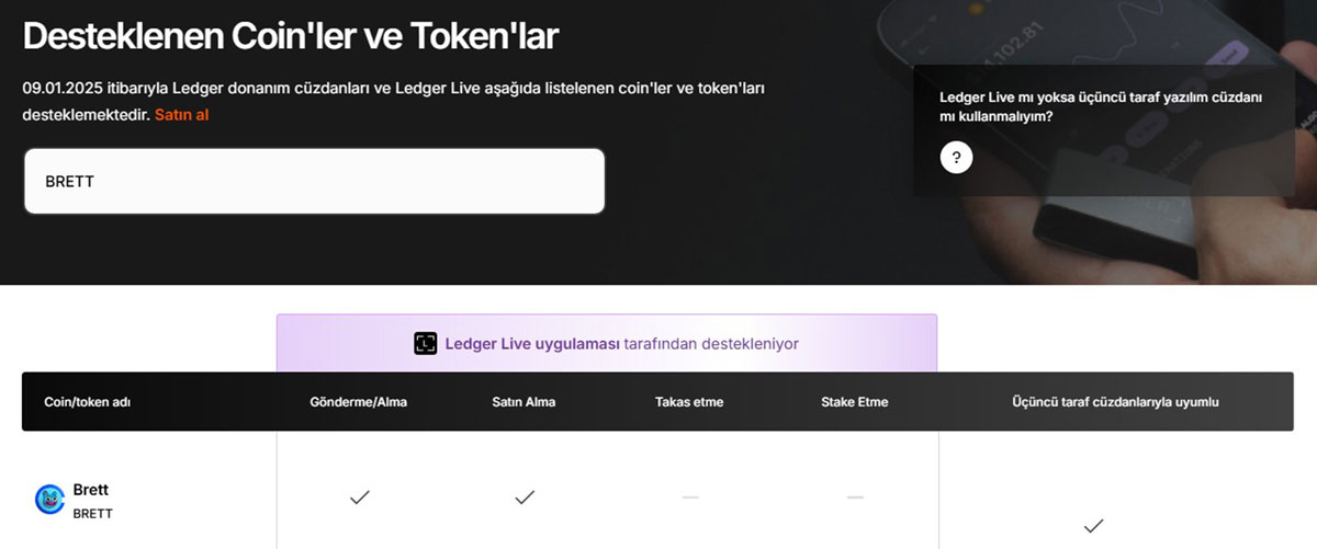 En iyi BRETT Cüzdanları - Ledger, BRETT tokeni destekliyor