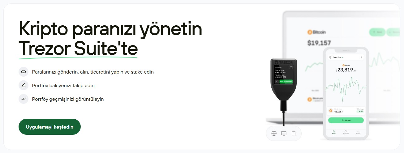 Stake işlemleri için kripto soğuk cüzdan - Trezor Model T