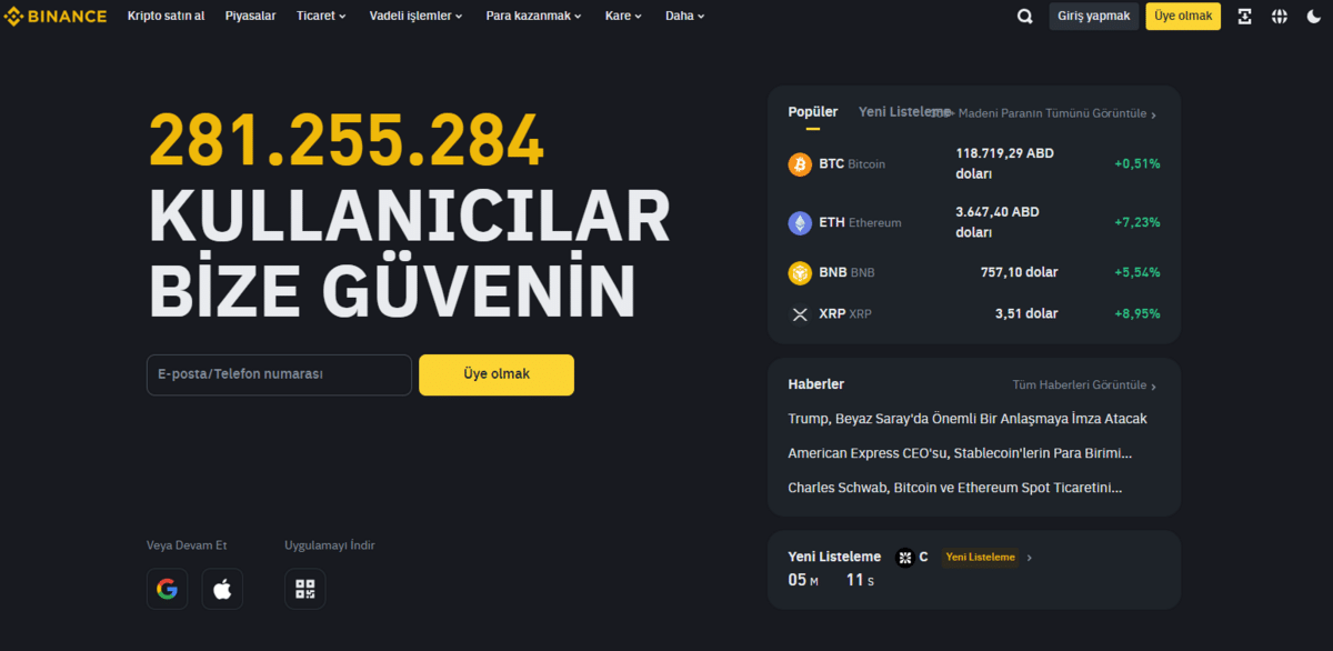 Binance - XRP yorum yaparken faydalanılan başlıca borsa