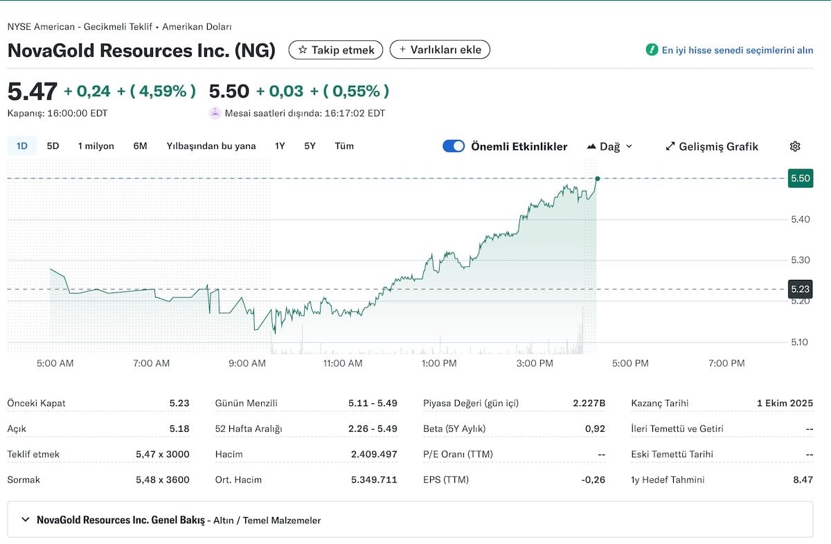 Kuruşluk hisseler - NovaGold Resources Inc. ($NG)