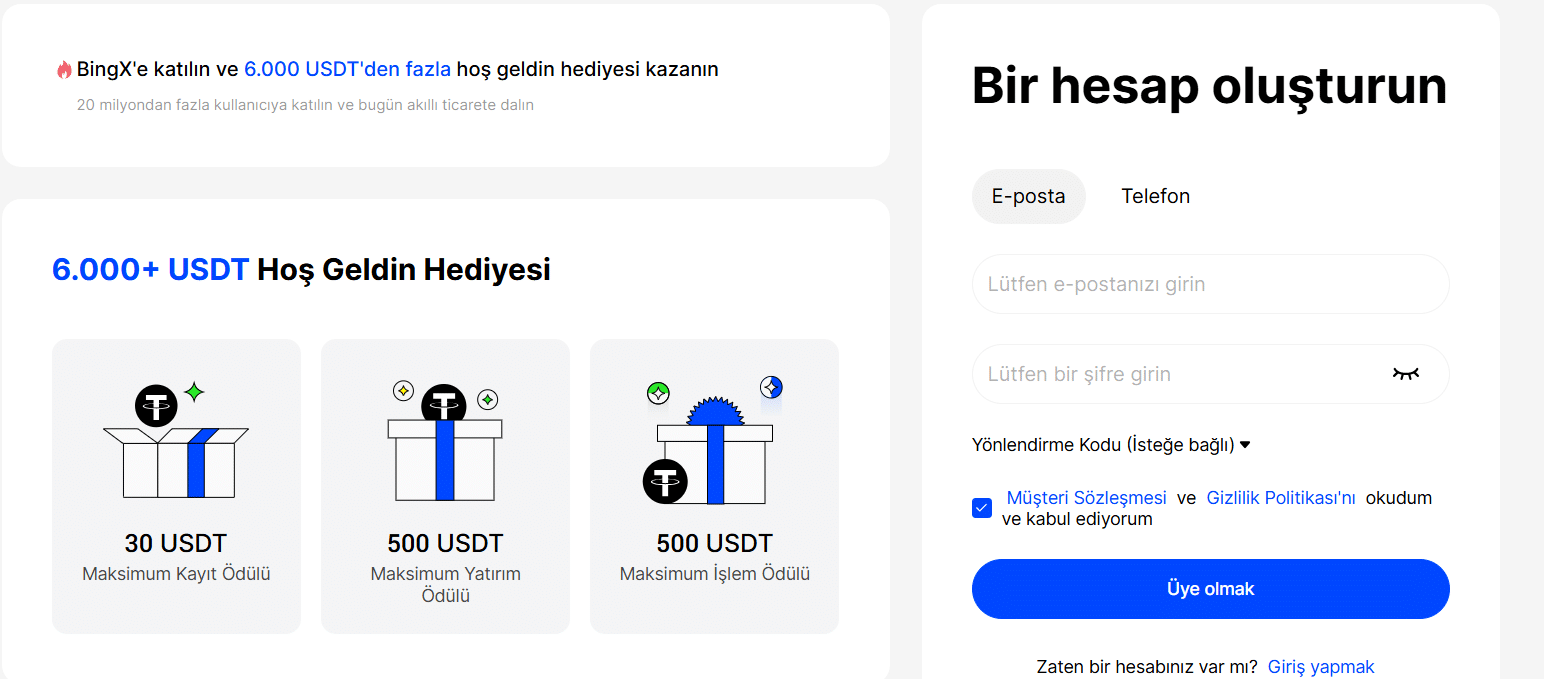 bingx borsası kayıt ekranı