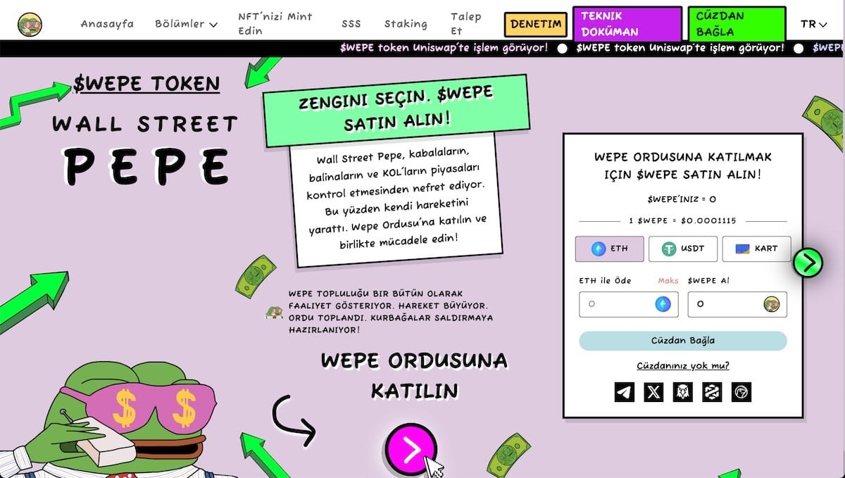 Wall Street Pepe ($WEPE) - 100x Yapacak Coinler
