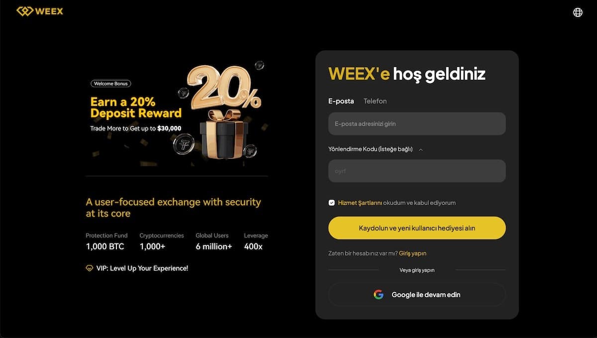 Kripto Bonus Kodları weex