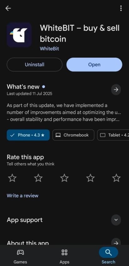 WhiteBIT uygulamasını indirin ve yükleyin
