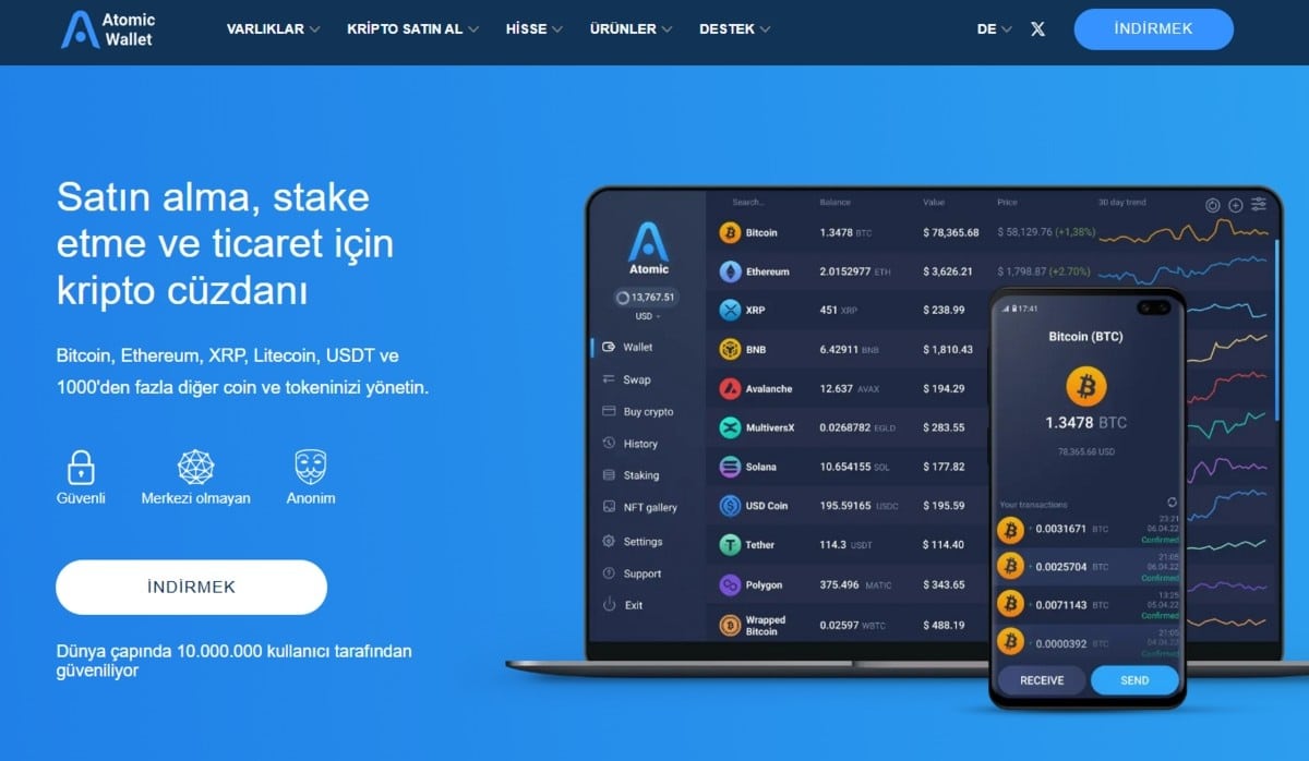 Atomic Wallet- Staking ve DEX Destekli En İyi Sıcak Cüzdan