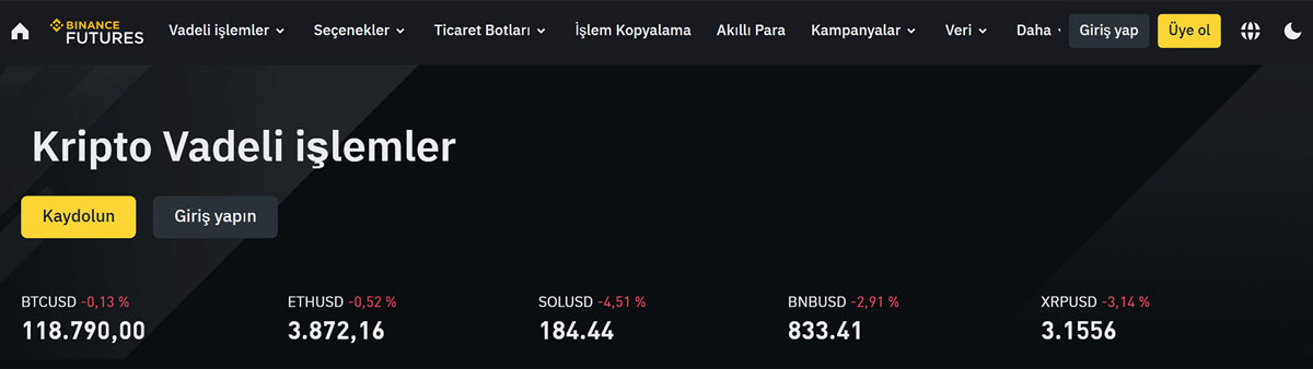 Binance zengin kripto vadeli işlem seçenekleri sunuyor