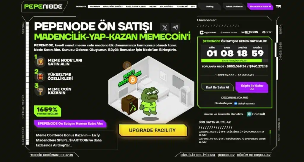 PEPENODE – Sanal Kripto Madenciliğine Başlayarak Meme Coin Airdrop Kazanma Fırsatı Sunan Proje