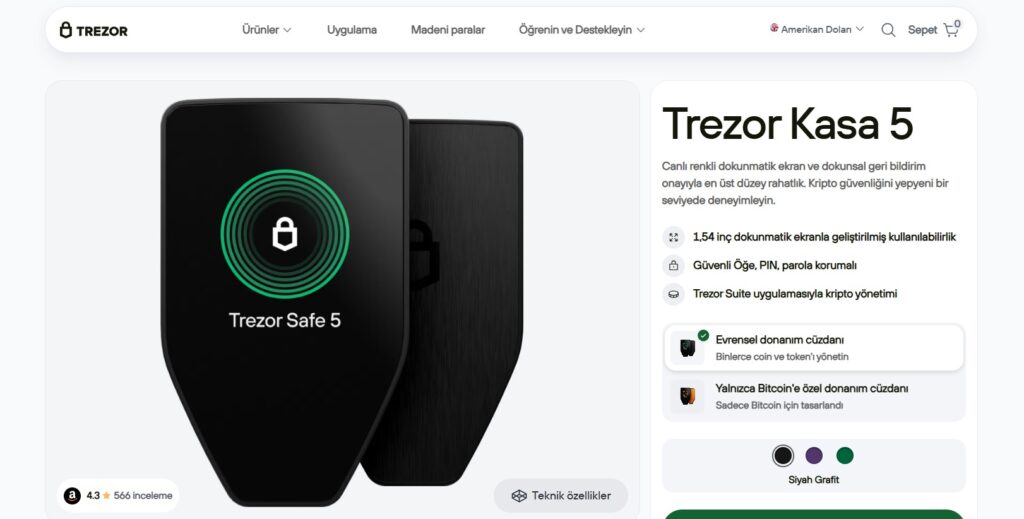 13. Trezor Safe 5 – Üst Düzey Güvenlik Özellikli En Güvenilir Amiral Model Cüzdan